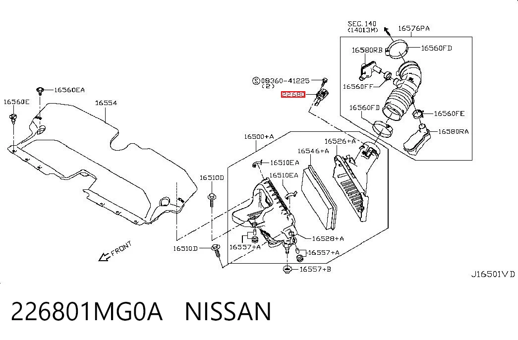 226801MG0A Nissan/Infiniti Sensor de fluxo (consumo) de ar, medidor de consumo M.A.F. - (Mass Airflow)