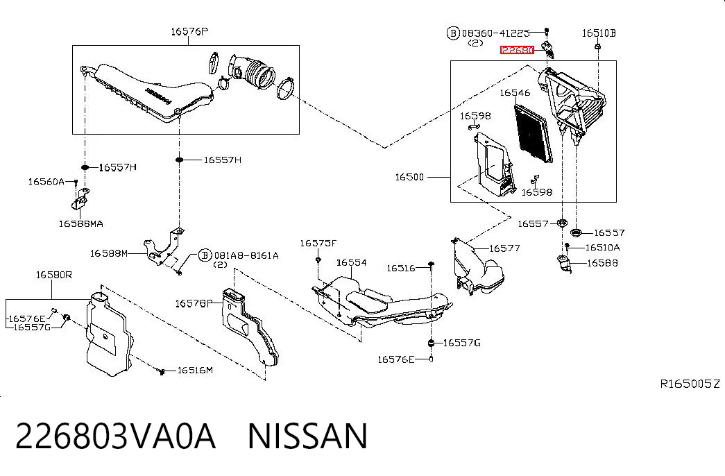 226803VA0A Nissan/Infiniti Sensor de fluxo (consumo) de ar, medidor de consumo M.A.F. - (Mass Airflow)
