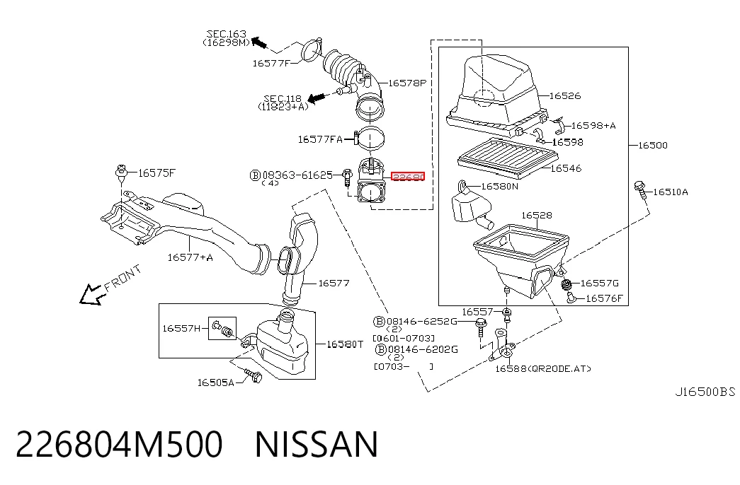226804M500 Nissan/Infiniti Sensor de fluxo (consumo) de ar, medidor de consumo M.A.F. - (Mass Airflow)