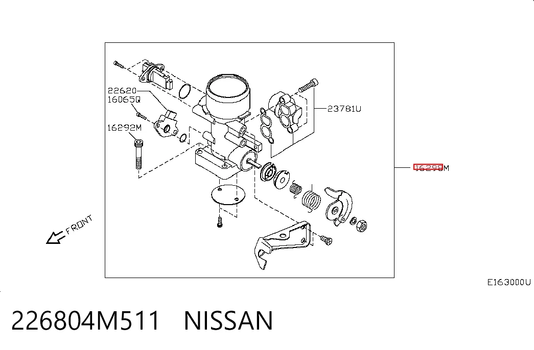 226804M511 Nissan/Infiniti Sensor de fluxo (consumo) de ar, medidor de consumo M.A.F. - (Mass Airflow)