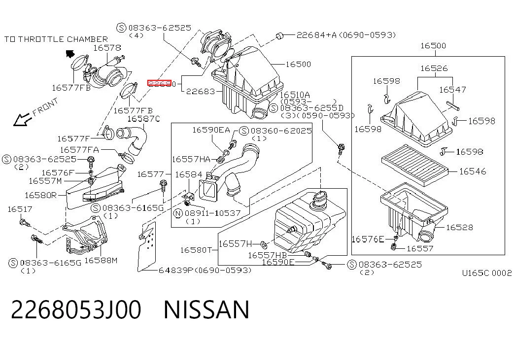 2268053J00 Nissan/Infiniti Sensor de fluxo (consumo) de ar, medidor de consumo M.A.F. - (Mass Airflow)