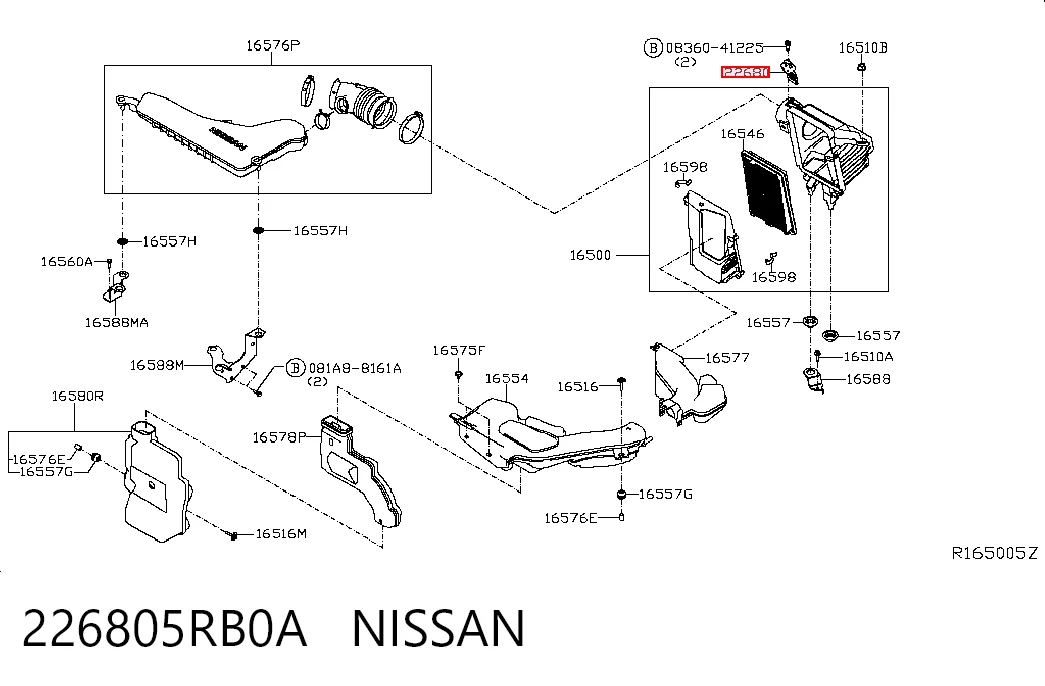 226805RB0A Nissan/Infiniti Sensor de fluxo (consumo) de ar, medidor de consumo M.A.F. - (Mass Airflow)