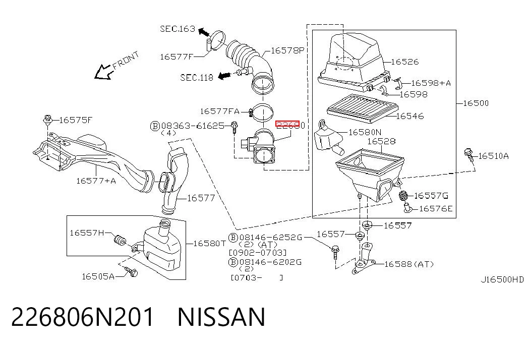 226806N201 Nissan/Infiniti Sensor de fluxo (consumo) de ar, medidor de consumo M.A.F. - (Mass Airflow)