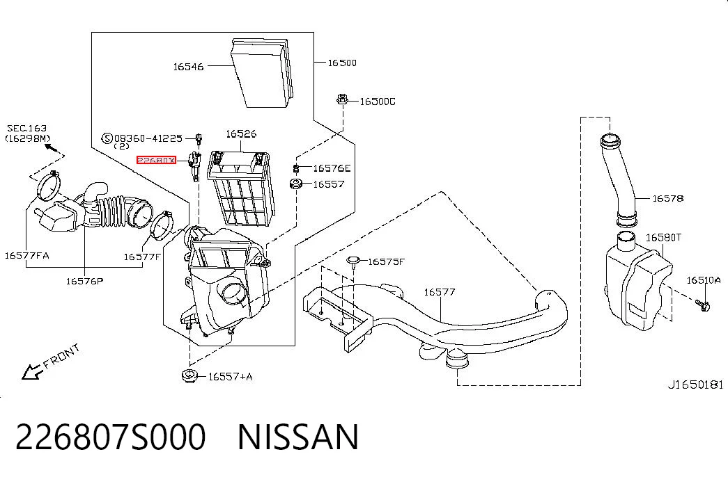 226807S000 Nissan/Infiniti Sensor de fluxo (consumo) de ar, medidor de consumo M.A.F. - (Mass Airflow)