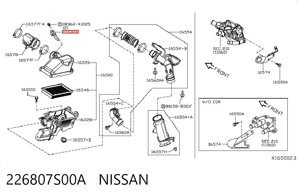 226807S00A Nissan/Infiniti Sensor de fluxo (consumo) de ar, medidor de consumo M.A.F. - (Mass Airflow)