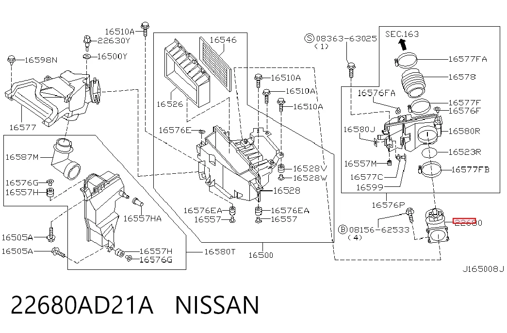 22680AD21A Nissan/Infiniti Sensor de fluxo (consumo) de ar, medidor de consumo M.A.F. - (Mass Airflow)
