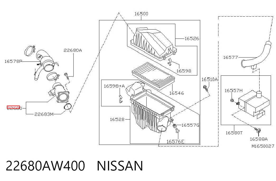 22680AW400 Nissan/Infiniti Sensor de fluxo (consumo) de ar, medidor de consumo M.A.F. - (Mass Airflow)