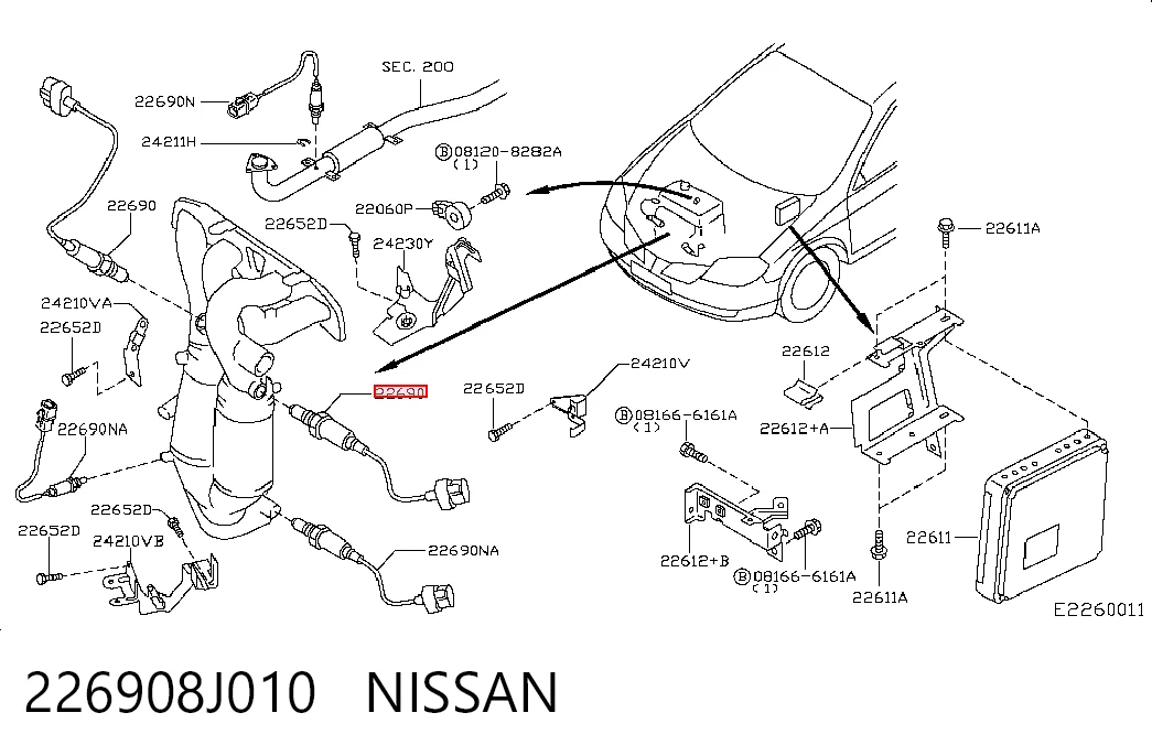 226908J010 Nissan/Infiniti Sonda lambda, sensor de oxigênio até o catalisador