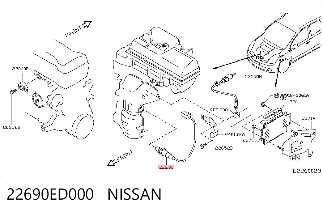 22690ED000 Nissan/Infiniti Sonda lambda, sensor de oxigênio até o catalisador