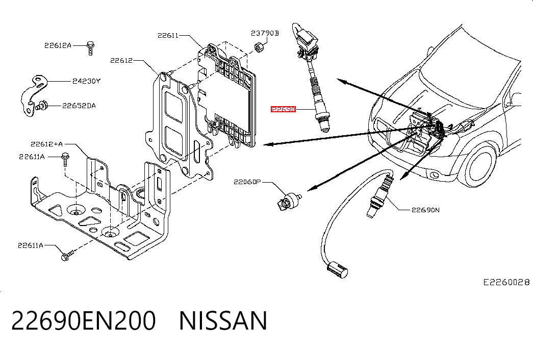 22690EN200 Nissan/Infiniti Sonda lambda, sensor de oxigênio até o catalisador