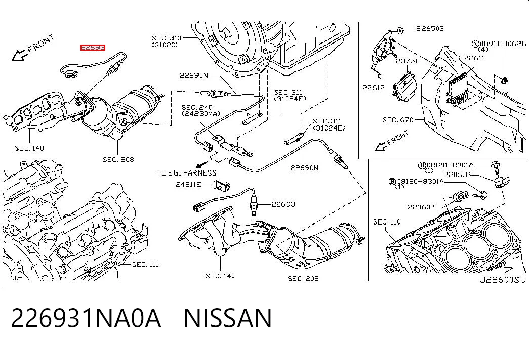 226931NA0A Nissan/Infiniti Sonda lambda, sensor de oxigênio até o catalisador