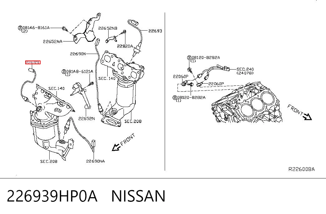 226939HP0A Nissan/Infiniti Sonda lambda, sensor de oxigênio até o catalisador