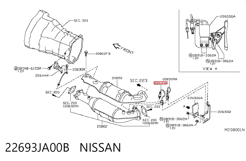 22693JA00B Nissan/Infiniti Sonda lambda, sensor de oxigênio até o catalisador
