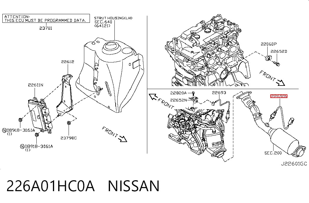 226A01HC0A Nissan/Infiniti Sonda lambda, sensor de oxigênio depois de catalisador