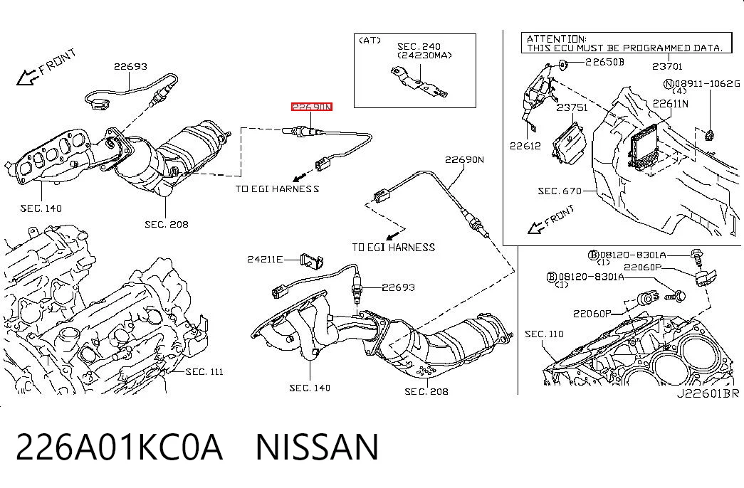 226A01KC0A Nissan/Infiniti Sonda lambda, sensor de oxigênio depois de catalisador