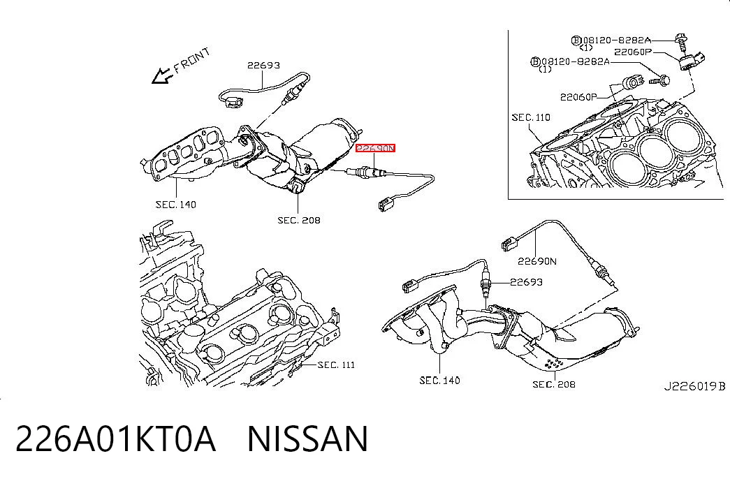 226A01KT0A Nissan/Infiniti Sonda lambda, sensor de oxigênio até o catalisador