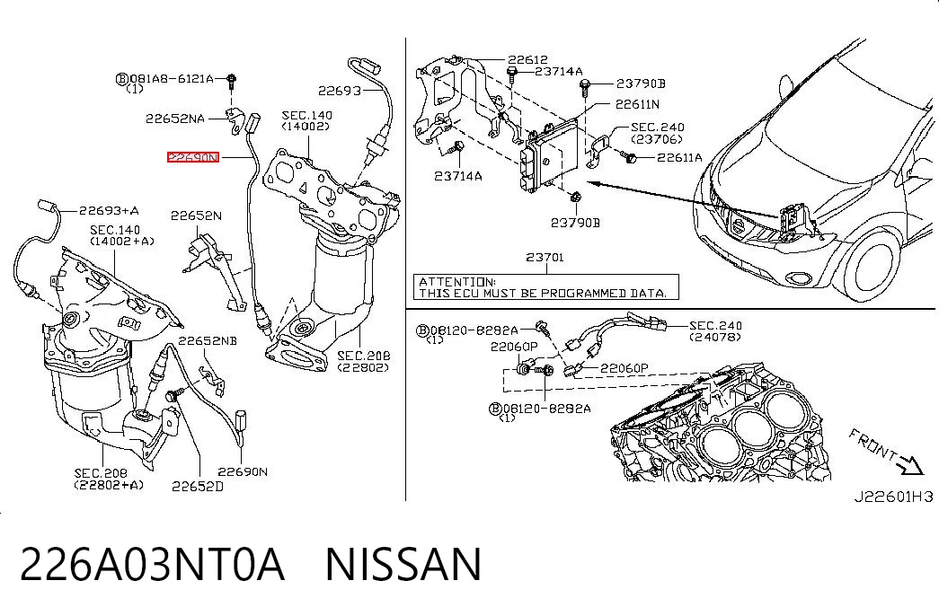 226A03NT0A Nissan/Infiniti Sonda lambda, sensor de oxigênio depois de catalisador