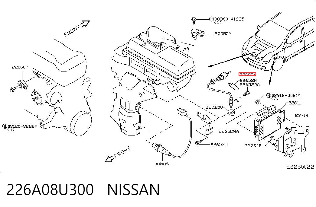 226A08U300 Nissan/Infiniti Sonda lambda, sensor de oxigênio depois de catalisador
