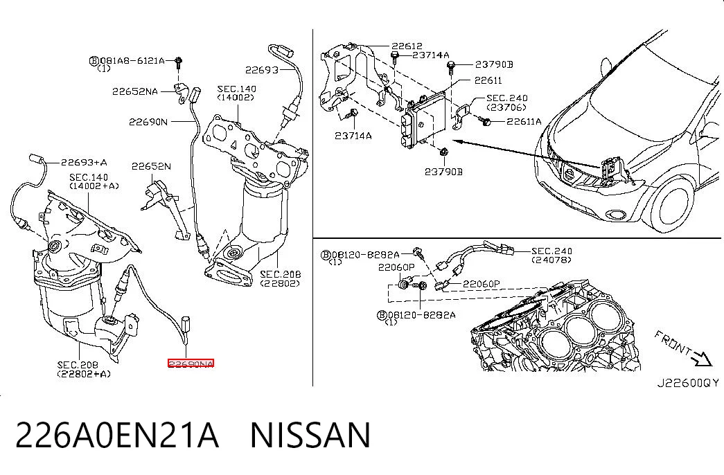 226A0EN21A Nissan/Infiniti Sonda lambda, sensor de oxigênio depois de catalisador