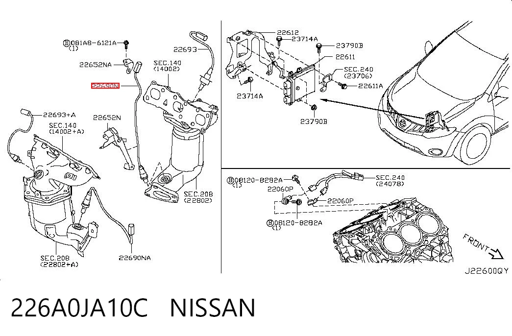 226A0JA10C Nissan/Infiniti Sonda lambda, sensor de oxigênio depois de catalisador