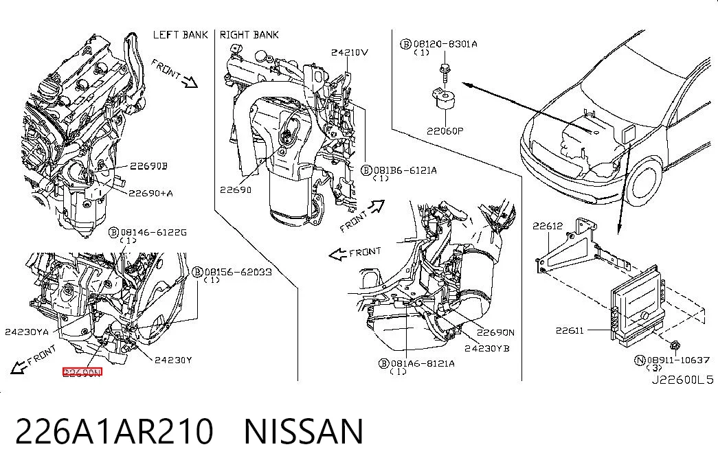 226A1AR210 Nissan/Infiniti Sonda lambda, sensor de oxigênio depois de catalisador