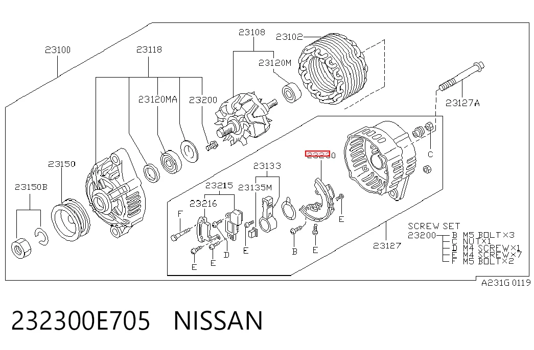 Eixo de diodos do gerador para Nissan Vanette Cargo C23