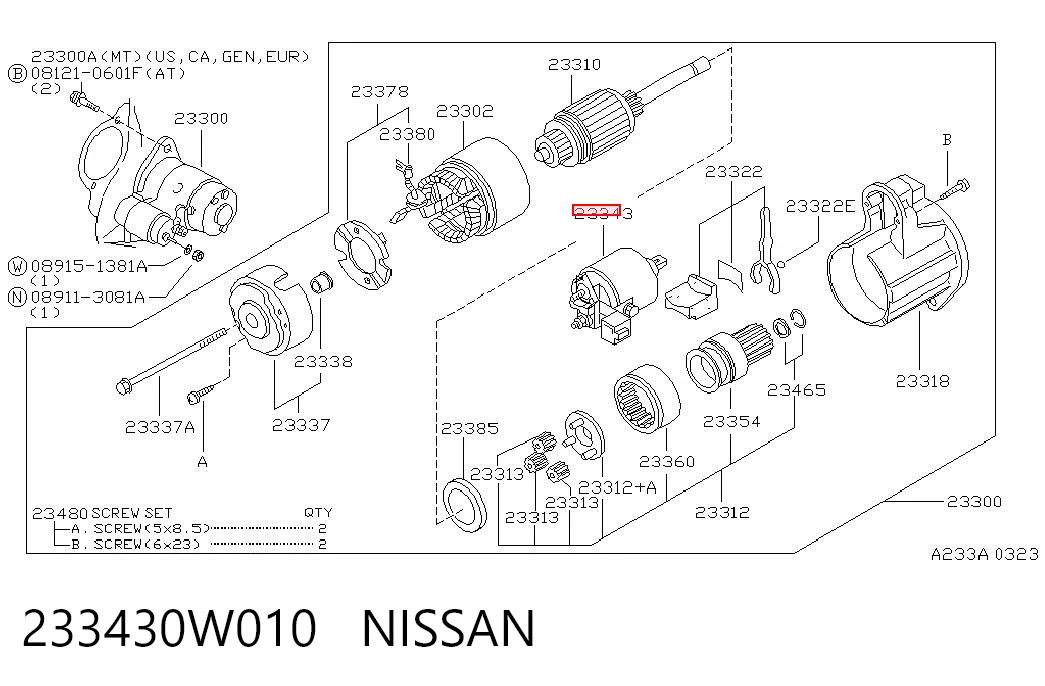233430W010 Nissan/Infiniti Relê retrator do motor de arranco