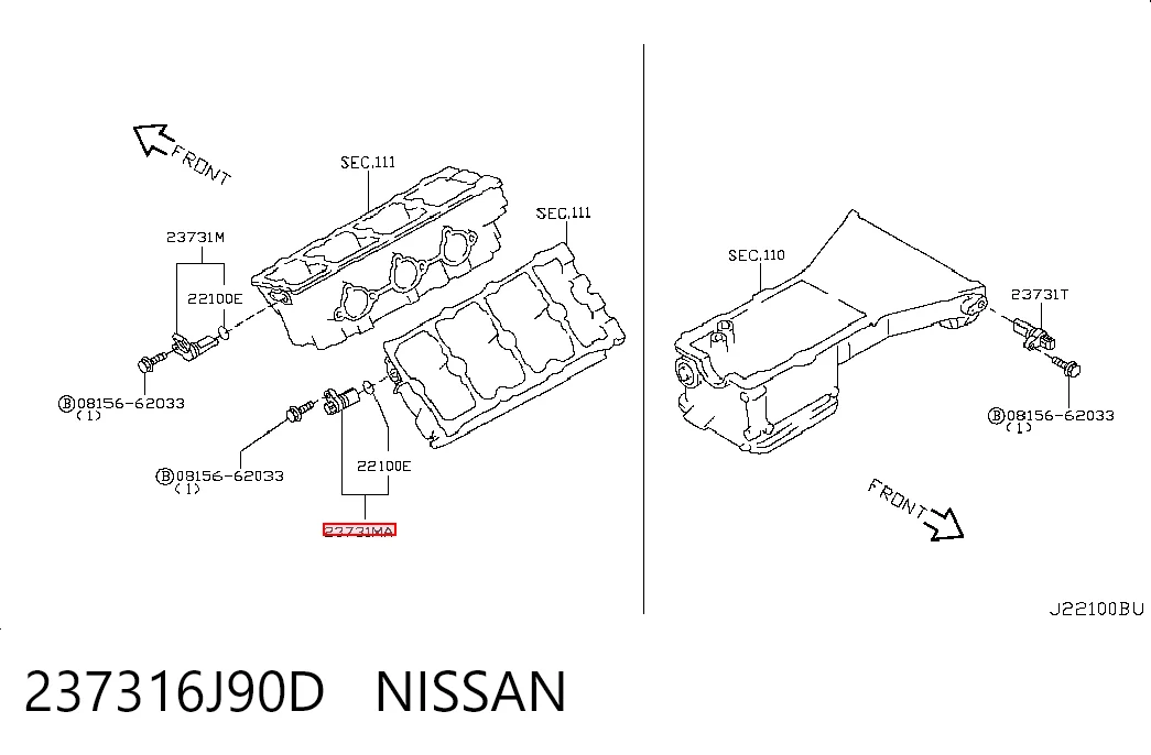 237316J90D Nissan/Infiniti Sensor de posição da árvore distribuidora