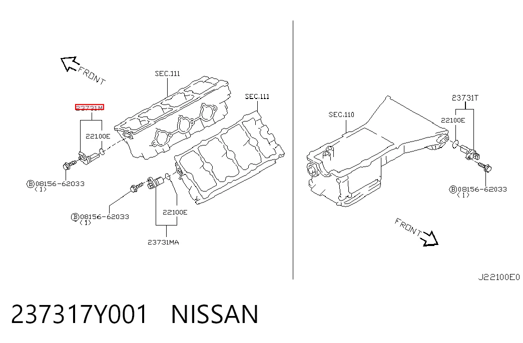 237317Y001 Nissan/Infiniti Sensor de posição da árvore distribuidora