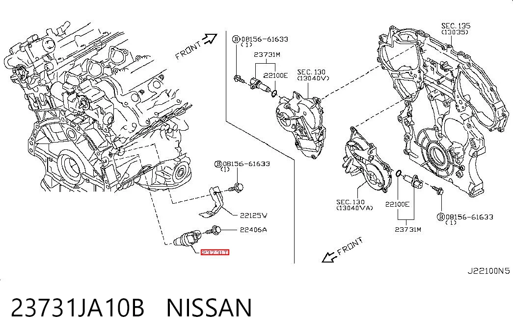 23731JA10B Nissan/Infiniti Sensor de posição (de revoluções) de cambota
