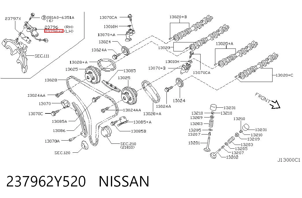237962Y520 Nissan/Infiniti Válvula eletromagnética esquerda de posição (de fases) da árvore distribuidora