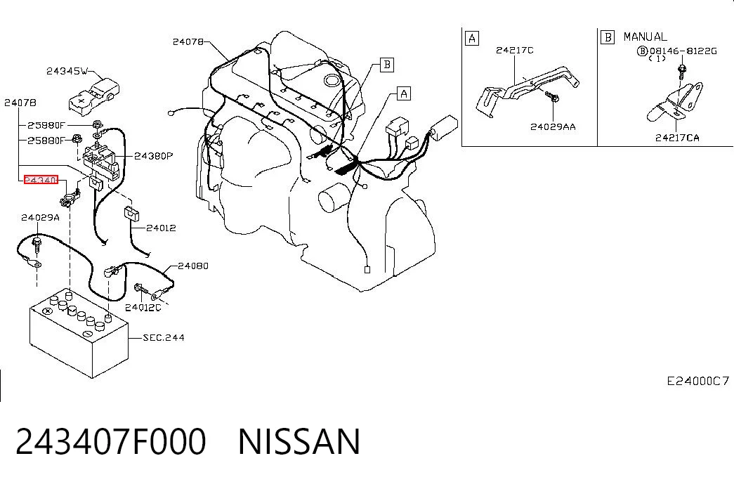 243407F000 Nissan/Infiniti Borne de bateria recarregável (PILHA)