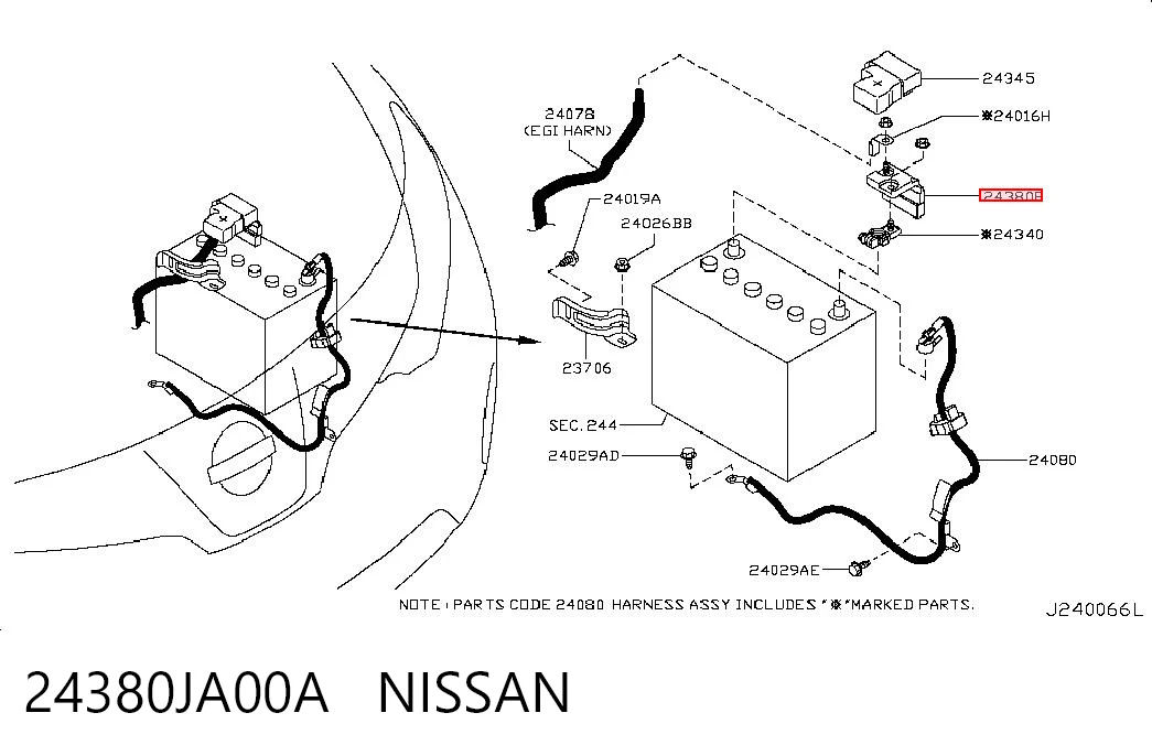 24380JA00A Nissan/Infiniti Borne de bateria recarregável (PILHA)
