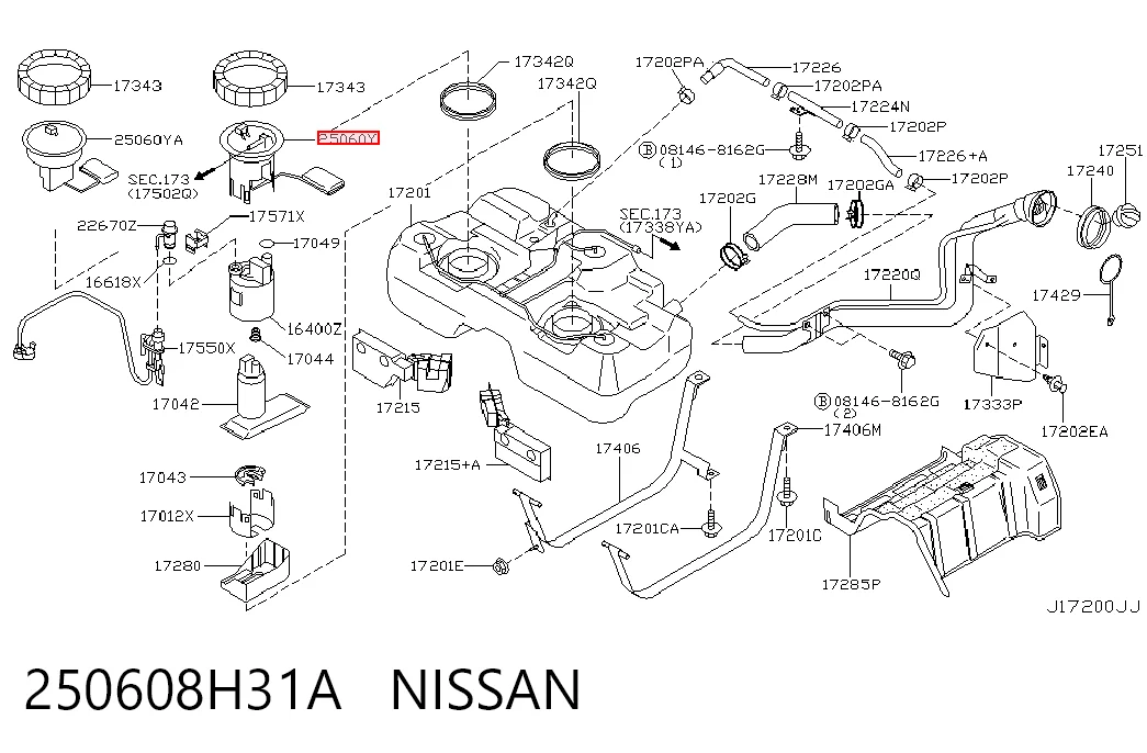 250608H31A Nissan/Infiniti Sensor esquerdo do nível de combustível no tanque