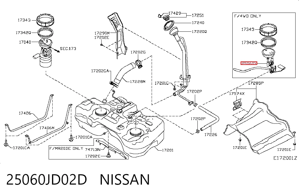 Sensor do nível de combustível no tanque para Nissan Qashqai I J10