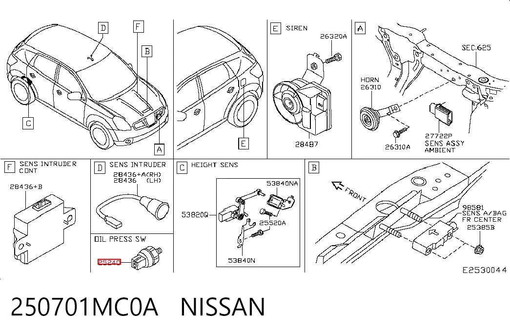 250701MC0A Nissan/Infiniti Sensor de pressão de óleo