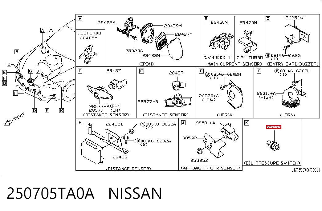 250705TA0A Nissan/Infiniti Sensor de pressão de óleo