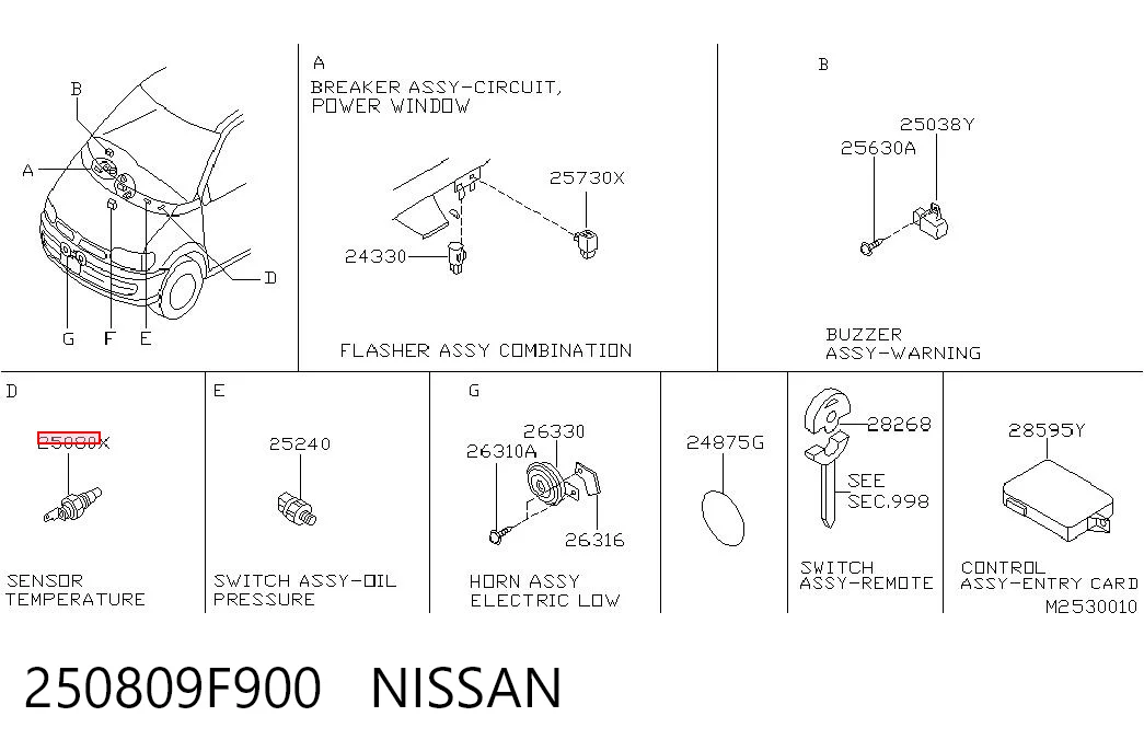 250809F900 Nissan/Infiniti Sensor de temperatura do fluido de esfriamento