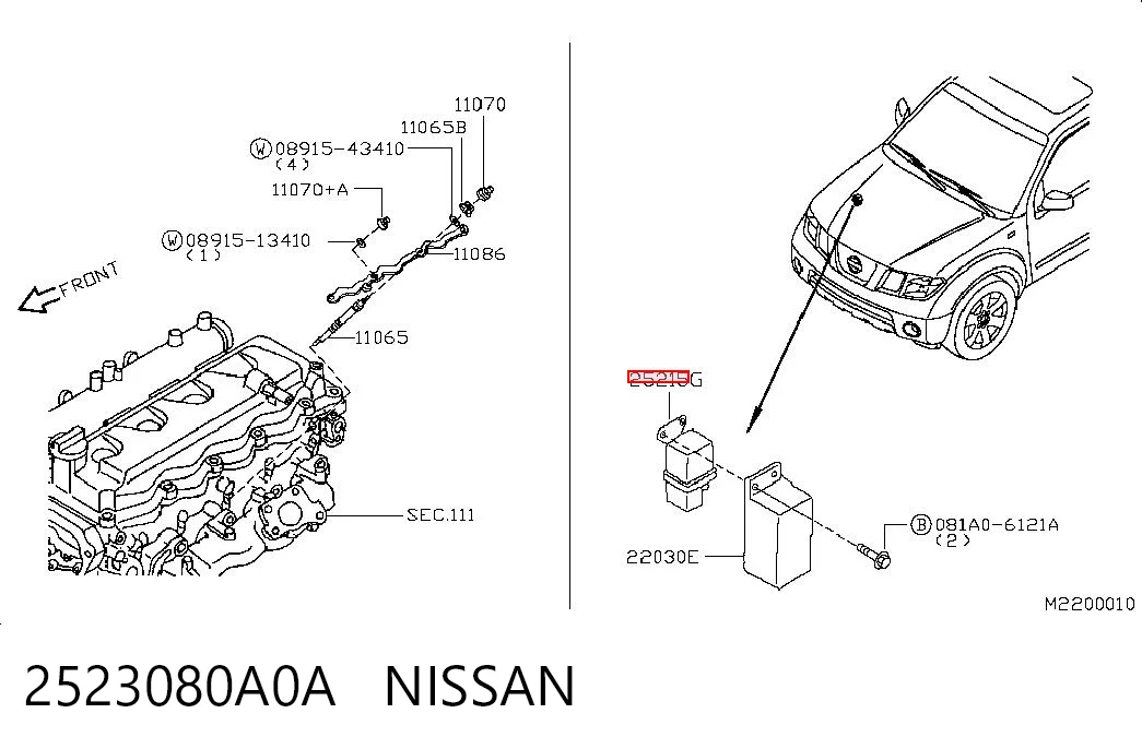 2523080A0A Nissan/Infiniti Relê das velas de incandescência