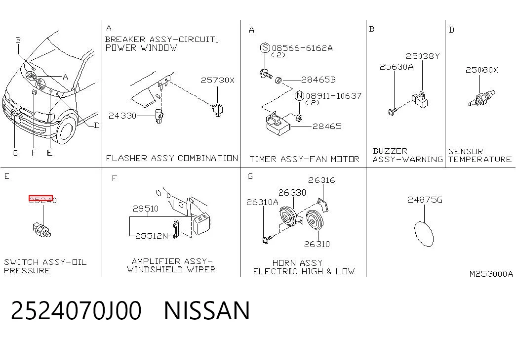 2524070J00 Nissan/Infiniti Sensor de pressão de óleo