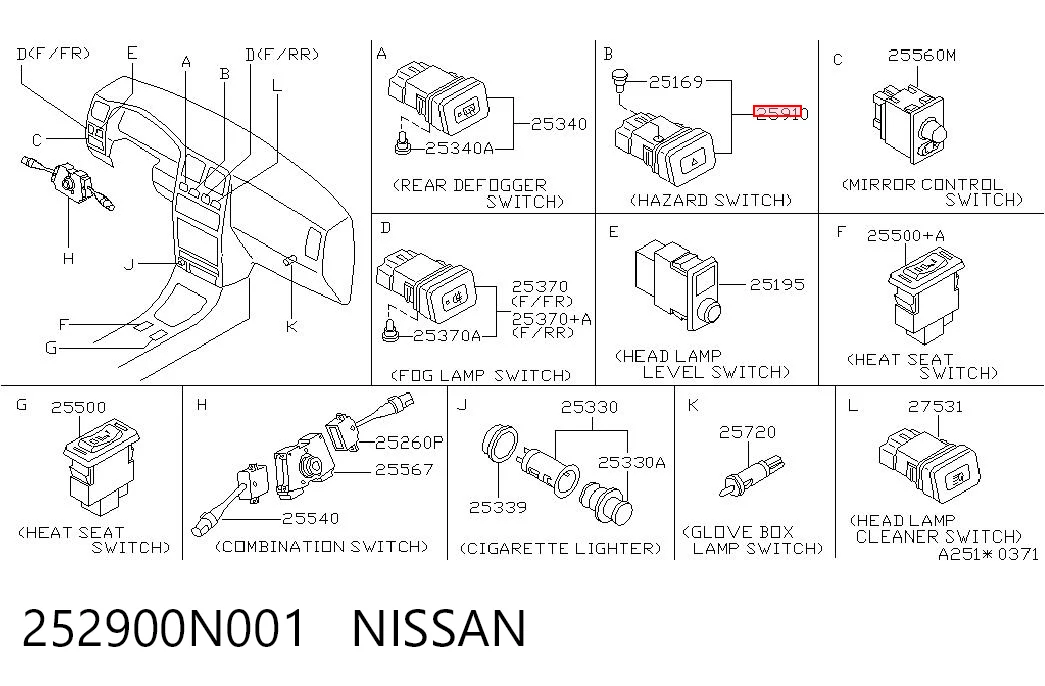 Botão de ativação do sinal de emergência para Nissan Almera I N15