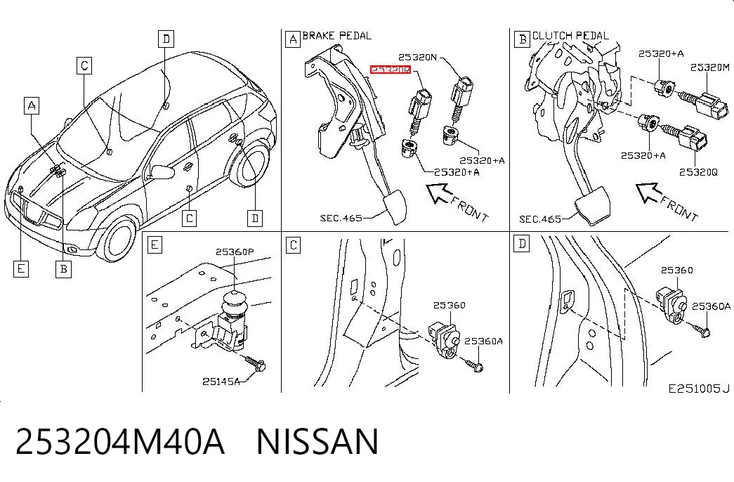 253204M40A Nissan/Infiniti Sensor de ativação do sinal de parada