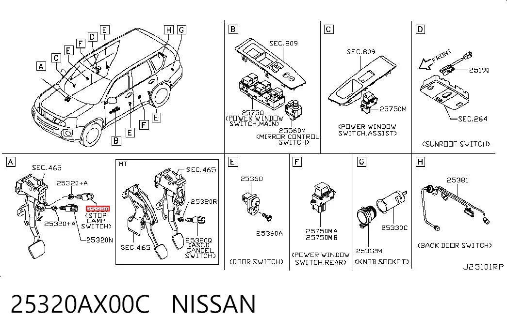 25320AX00C Nissan/Infiniti Sensor de ativação do sinal de parada