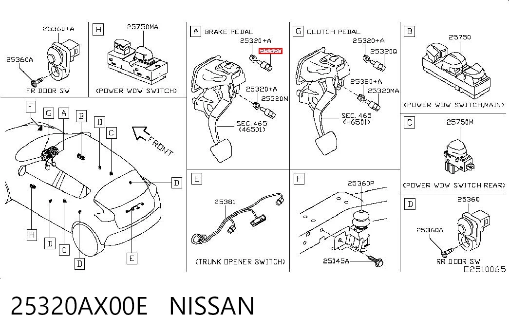 25320AX00E Nissan/Infiniti Sensor de ativação do sinal de parada