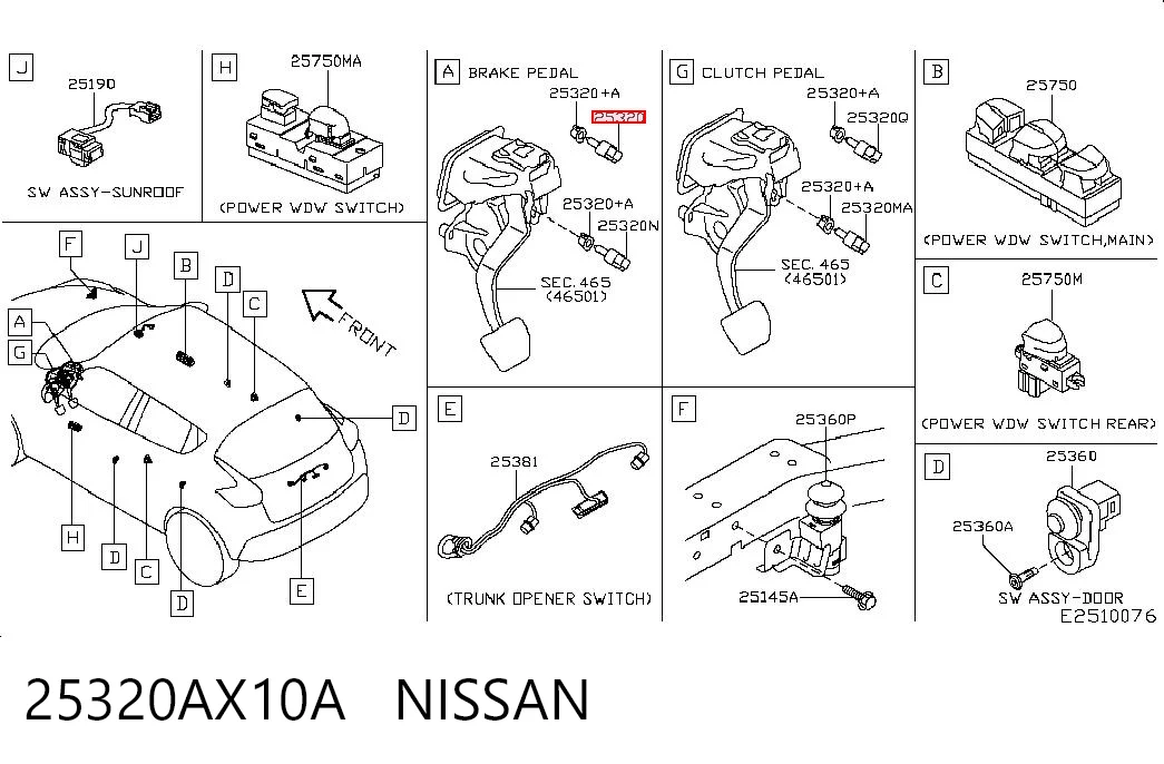 25320AX10A Nissan/Infiniti Sensor de ativação do sinal de parada