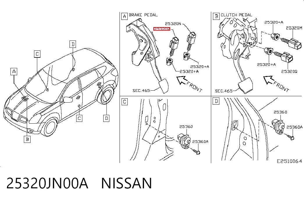 25320JN00A Nissan/Infiniti Sensor de ativação do sinal de parada