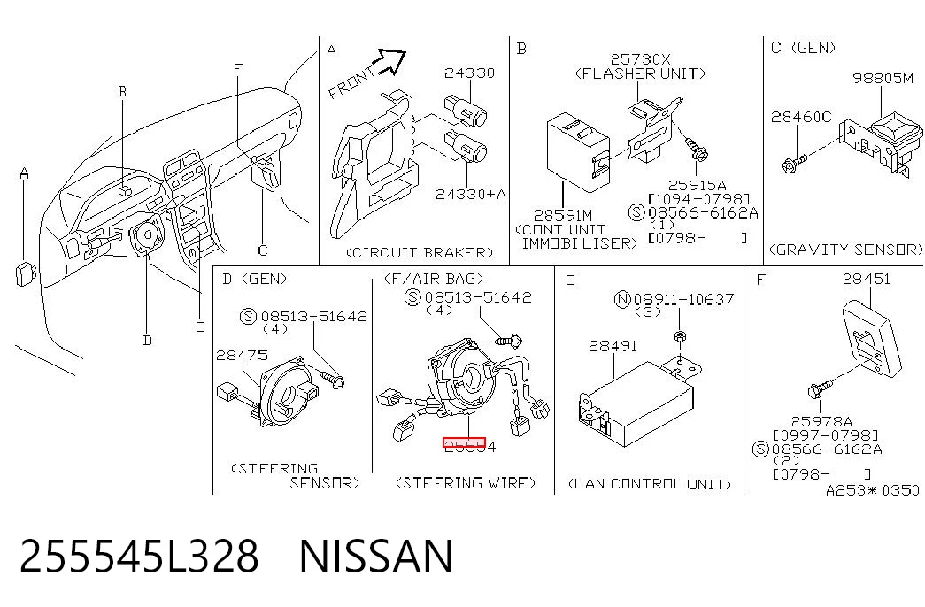 Anel AIRBAG de contato, cabo plano do volante para Nissan Patrol  Y61