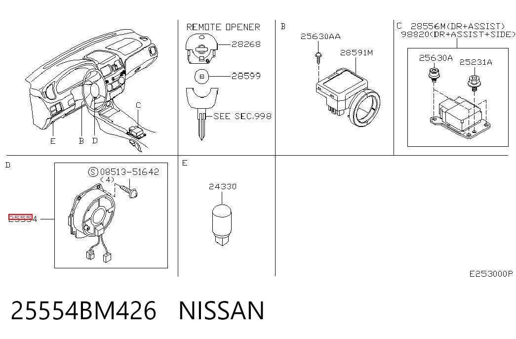 Anel AIRBAG de contato, cabo plano do volante Nissan Terrano II R20 ao melhor preço