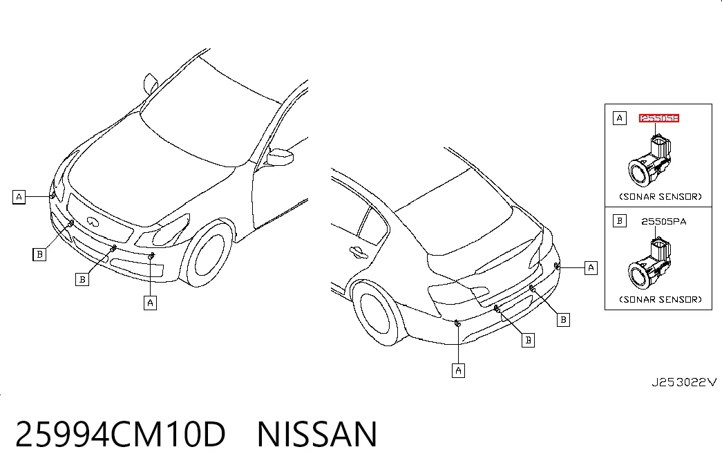 25994CM10D Nissan/Infiniti Sensor traseiro de sinalização de estacionamento (sensor de estacionamento)