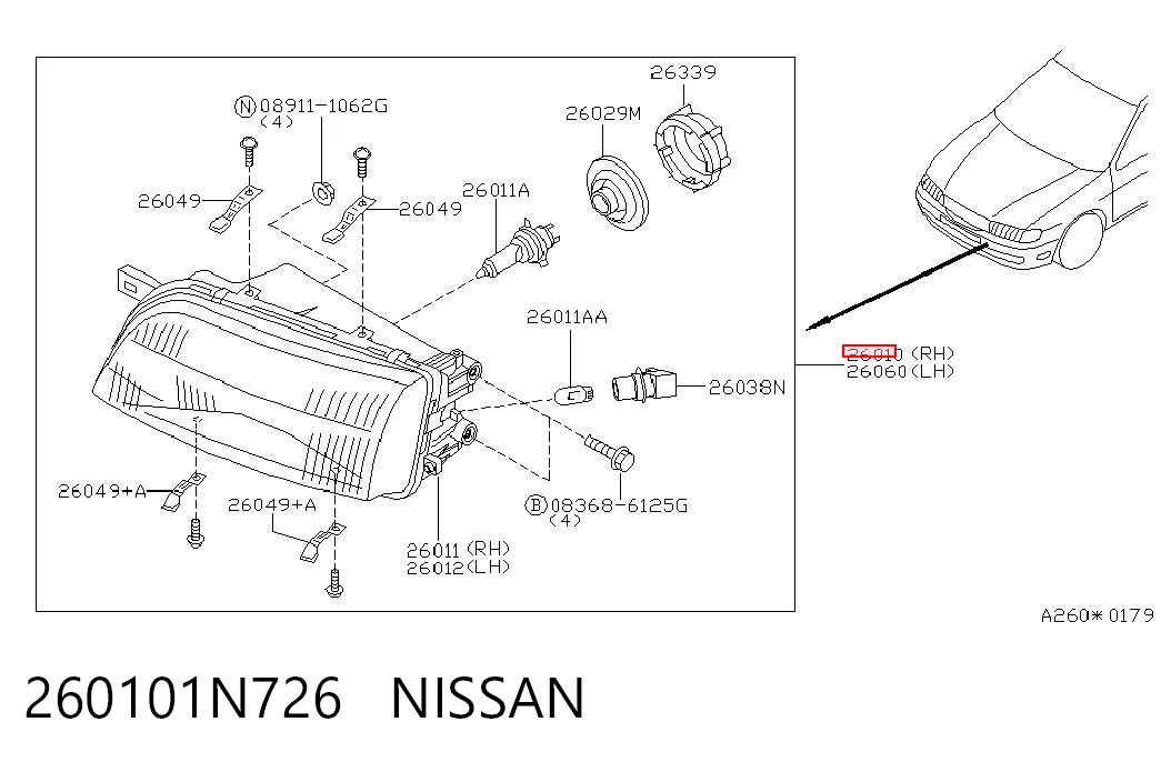 Luz direita para Nissan Almera N15